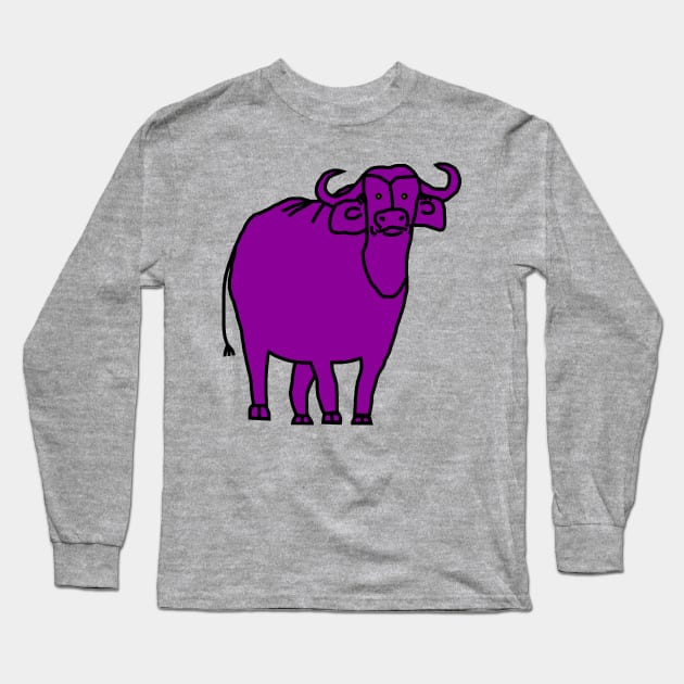 Purple Ox Line Drawing Long Sleeve T-Shirt by ellenhenryart